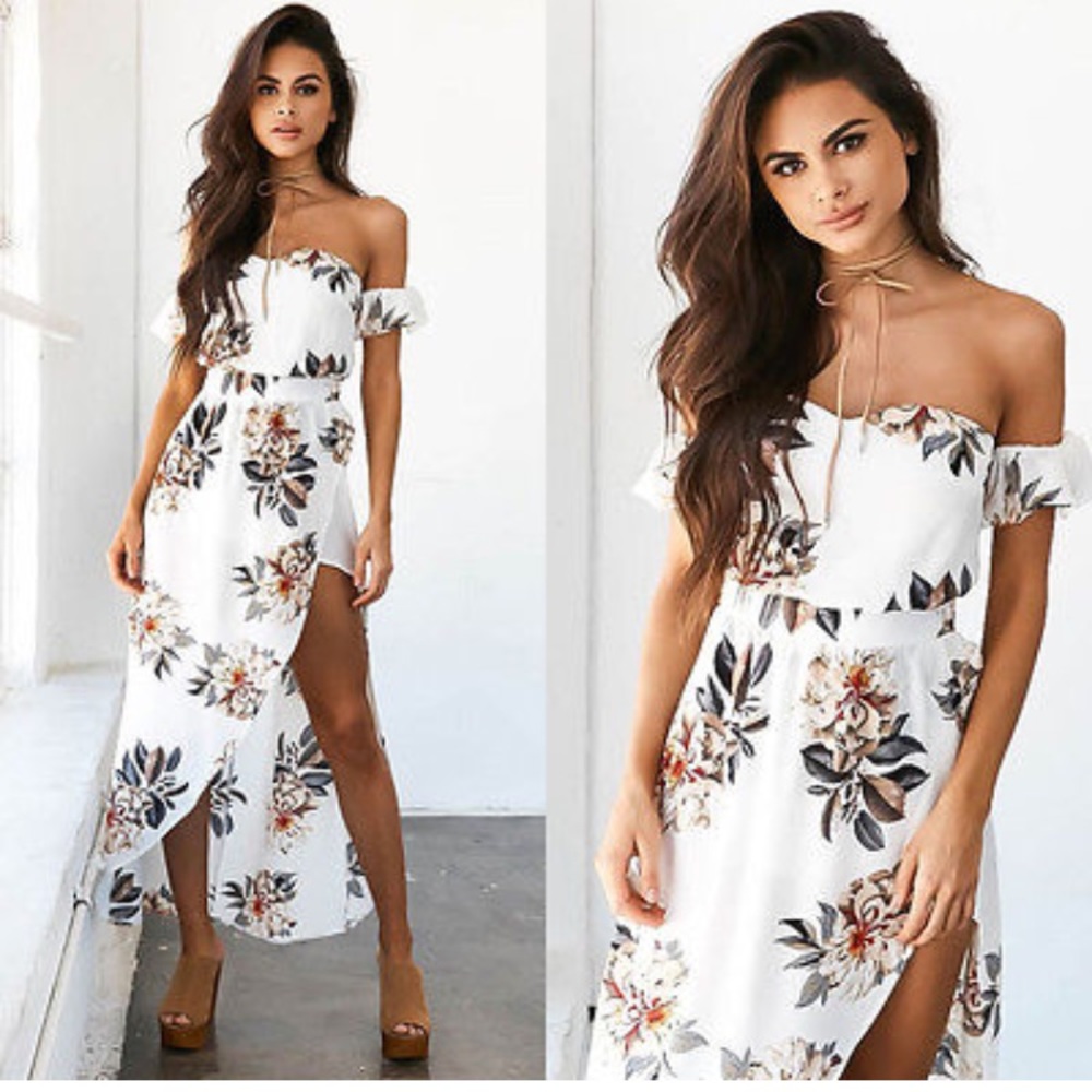 🌸"Olivia" ll Floral Off Shoulder Split Dress 🌸
